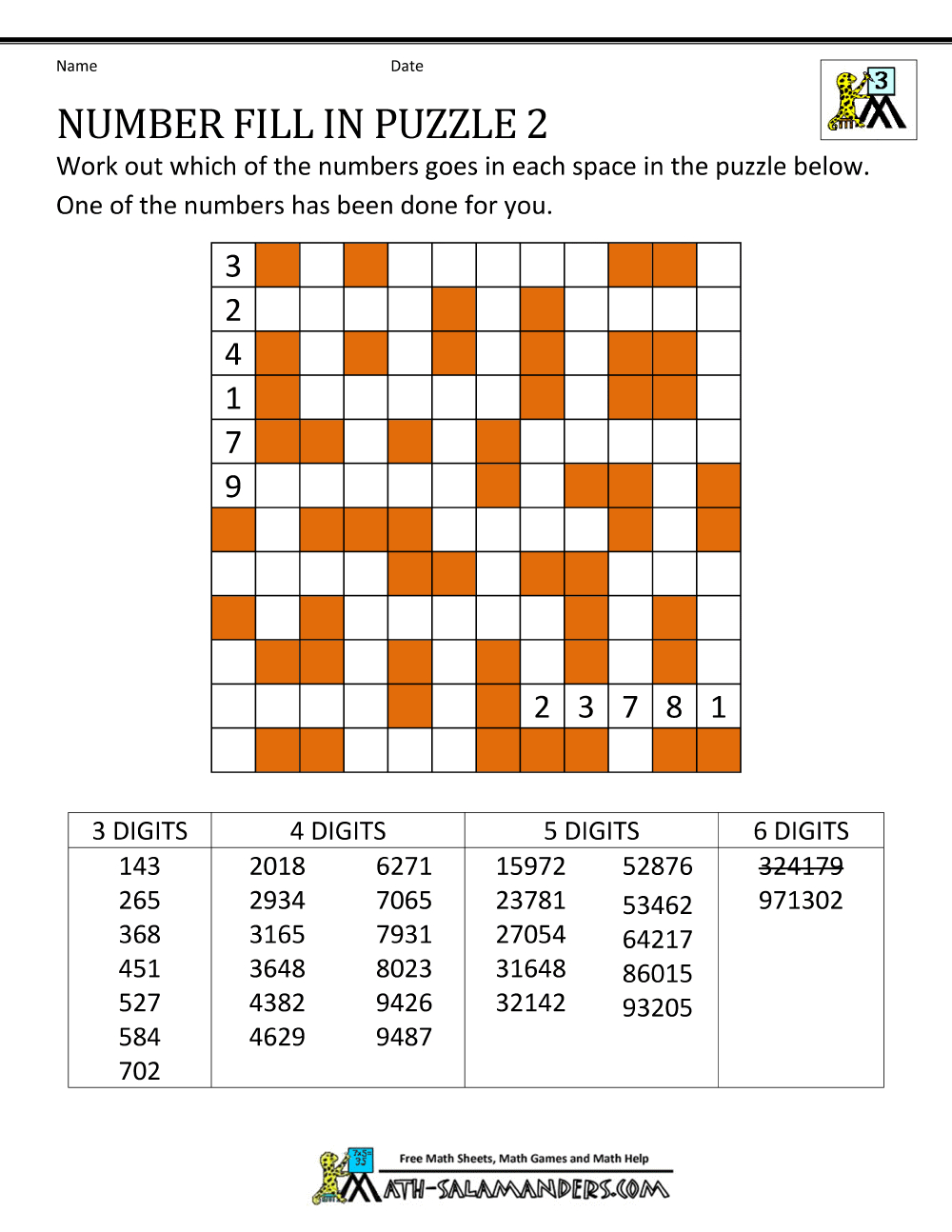 Number Fill In Puzzles inside Free Printable Fill In Puzzles Online