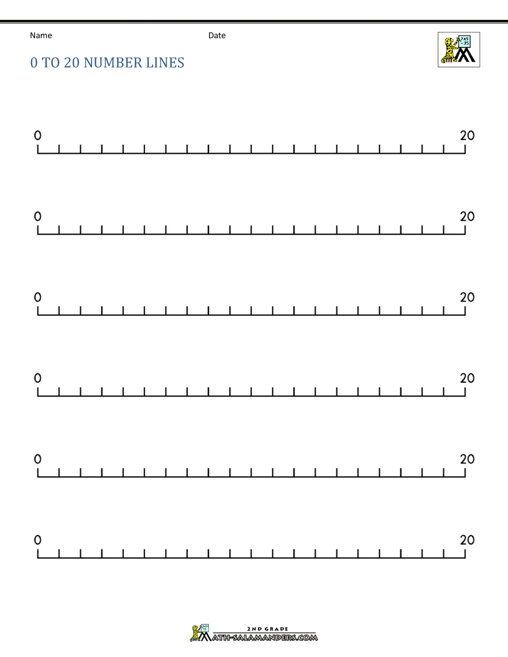 Number Line 0 To 20 for Free Printable Number Line Worksheets