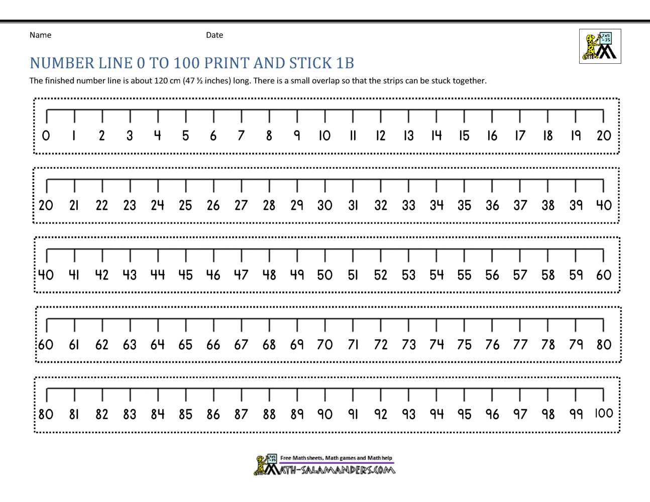 Number Line Up To 100 for Free Printable Number Line