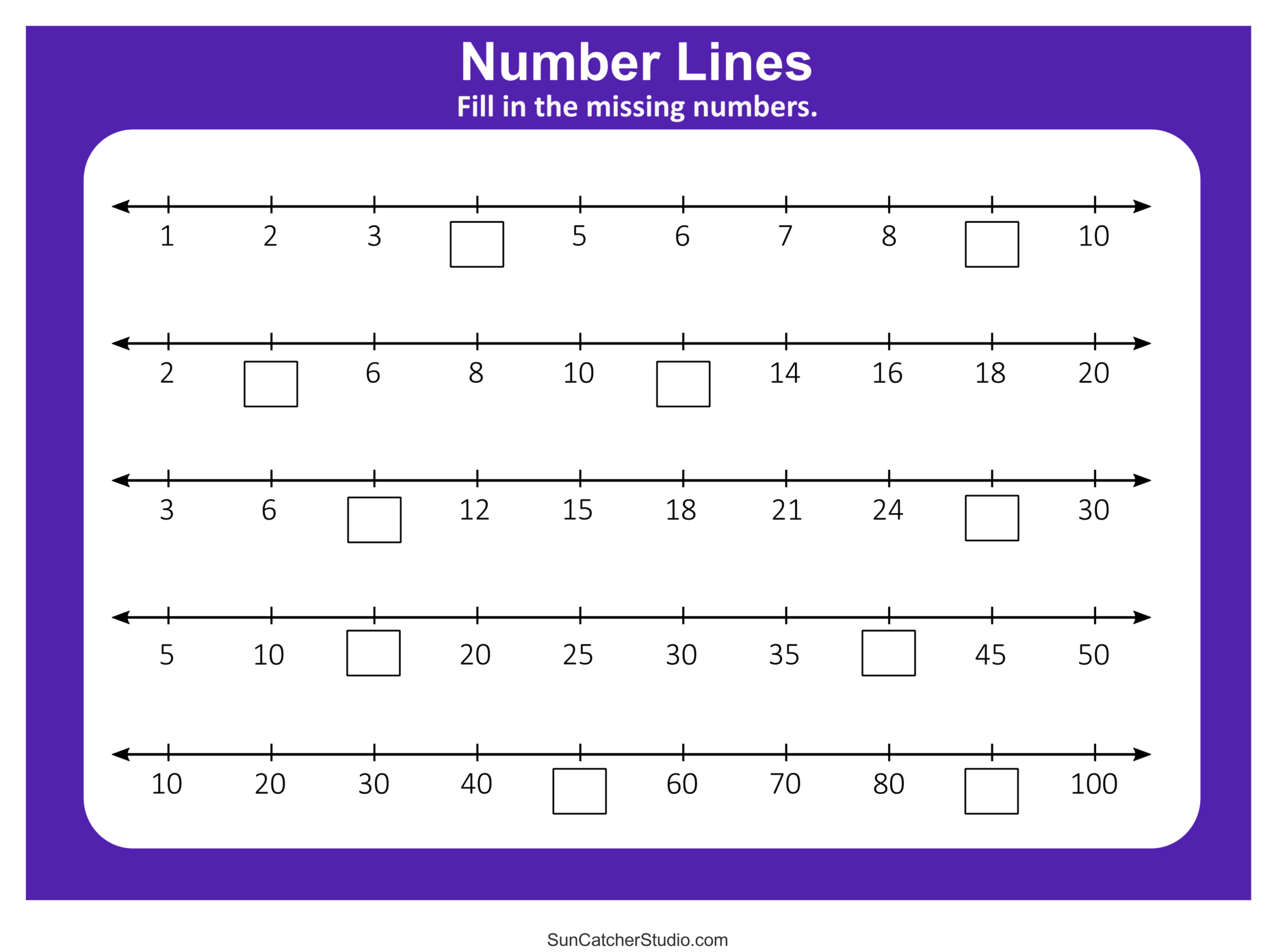 Number Lines (Integers, Decimals, Blank, Missing Numbers) – Free for Free Printable Number Line Worksheets