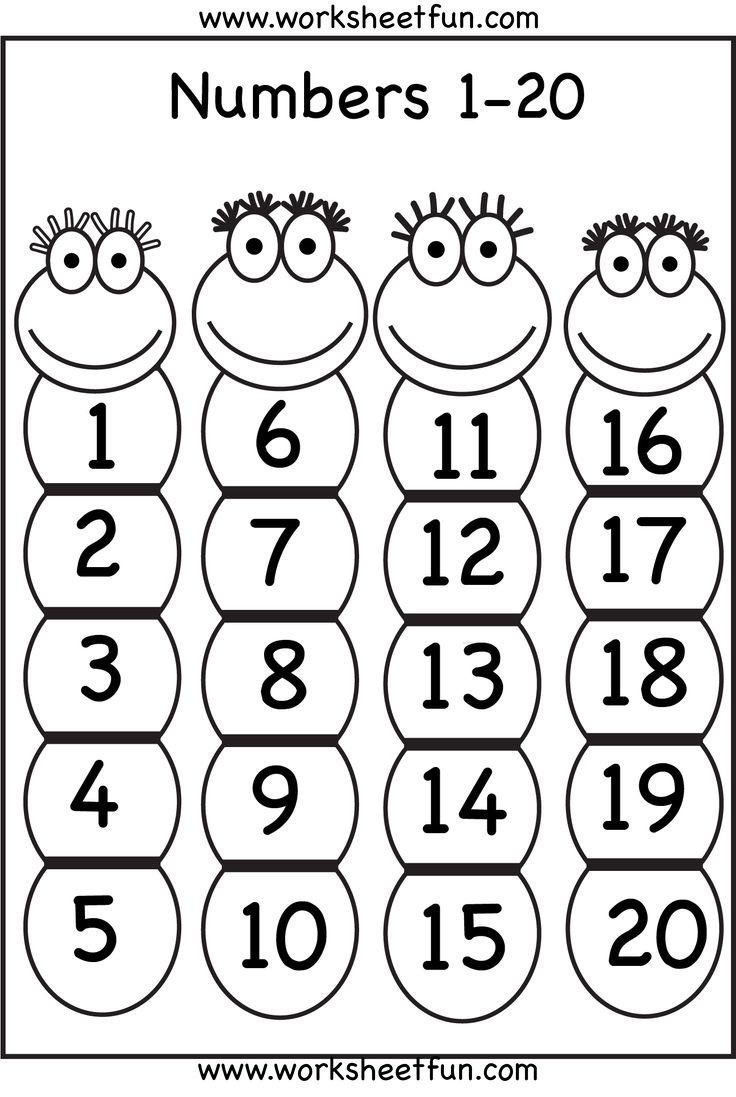 Numbers 1-20 – Five Worksheets / Free Printable Worksheets in Free Printable Counting Worksheets 1 20