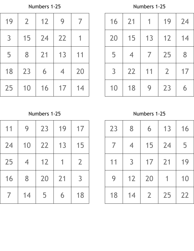 Numbers 1-25 Bingo Cards - Wordmint with regard to Free Printable Bingo Cards Random Numbers