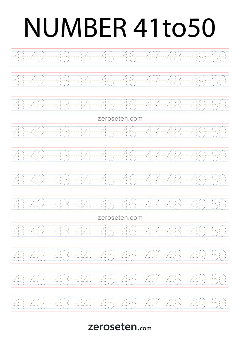Numbers Tracing Worksheets Forty One To Fifty - Zero Se Ten Blog inside Free Printable Tracing Numbers 1 50