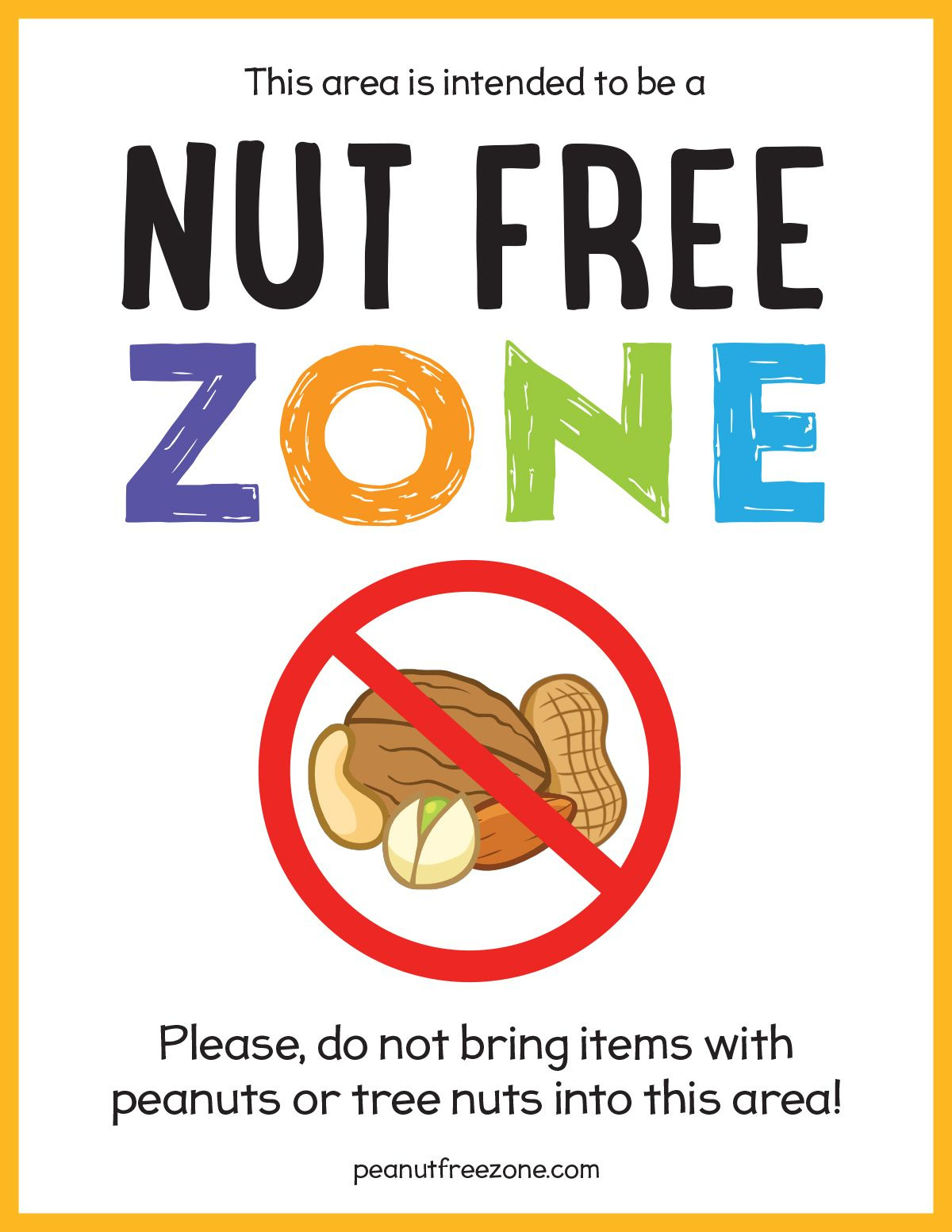 Nut Free Zone Poster, 8-1/2&amp;quot; X 11&amp;quot; intended for Printable Nut Free Signs