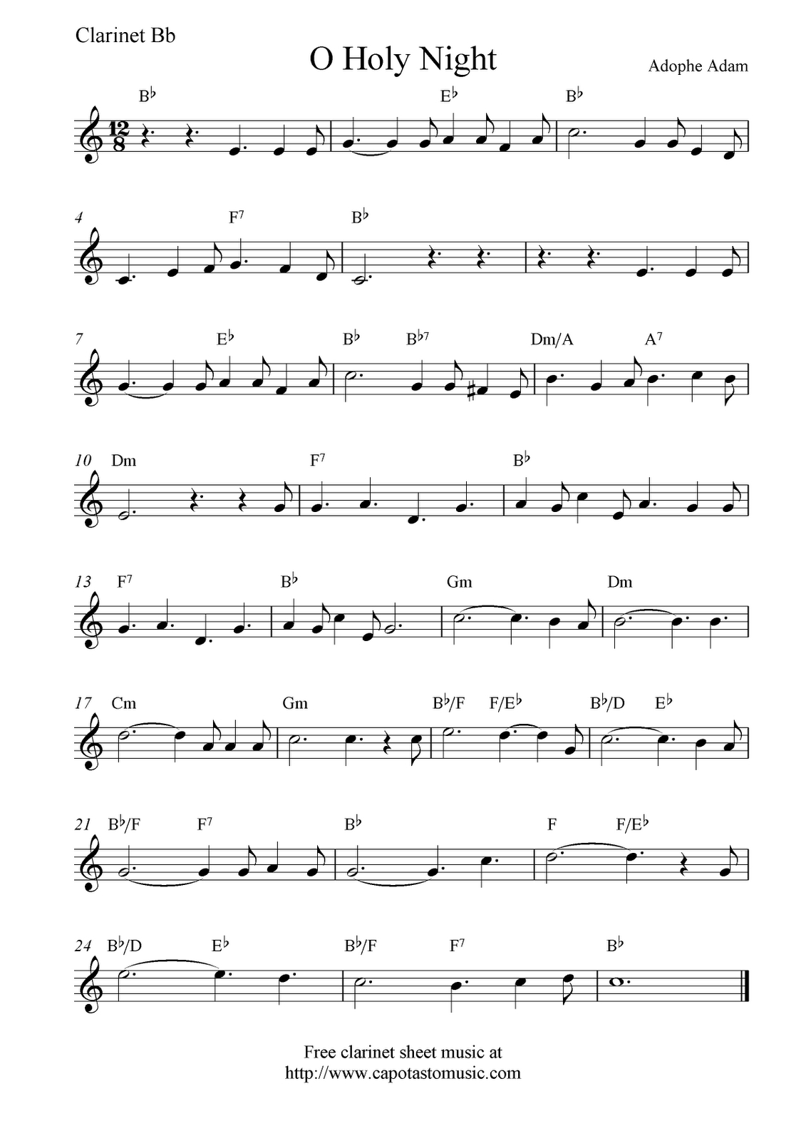 O Holy Night, Free Christmas Clarinet Sheet Music Notes for Free Printable Christmas Sheet Music For Clarinet