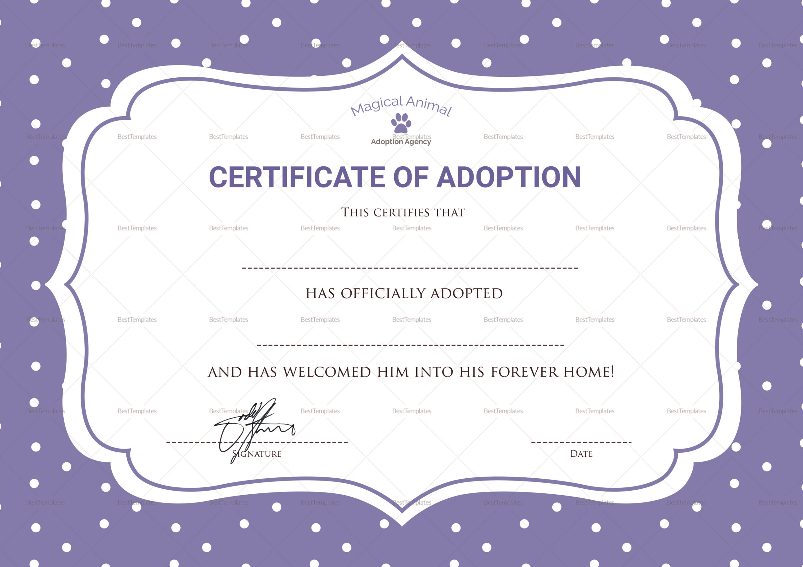 Official Adoption Certificate Design Template In Psd, Word throughout Free Printable Adoption Certificate