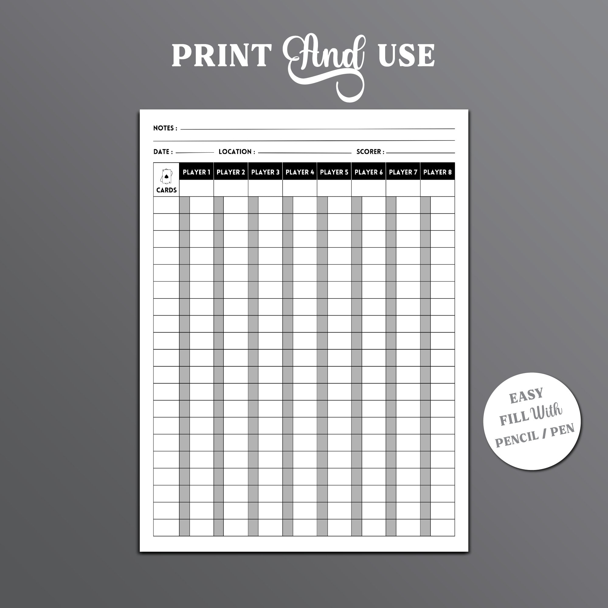 Oh Hell Card Game Score Sheet. Printable Oh Hell Score Sheet. Oh within Free Printable Hoy Sheets