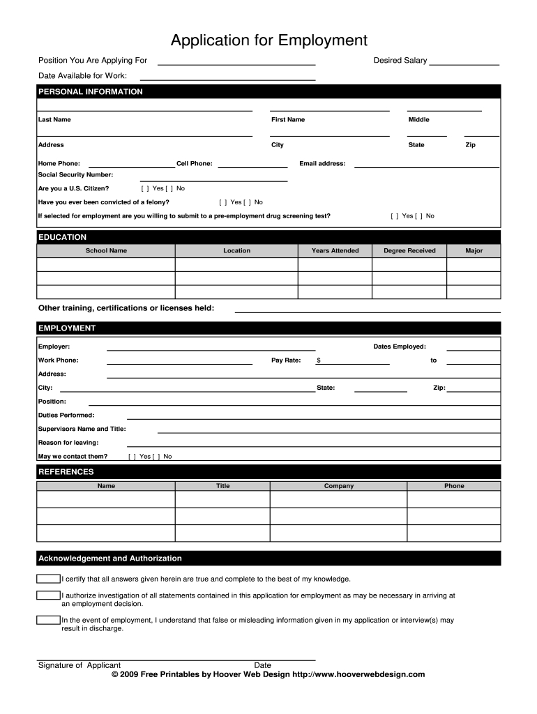Online Application For Employment Form - Fill Online, Printable with Free Printable Employment Application