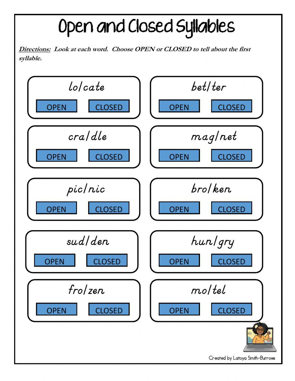 Open And Closed Syllables | Live Worksheets - Worksheets Library for Free Printable Open And Closed Syllable Worksheets