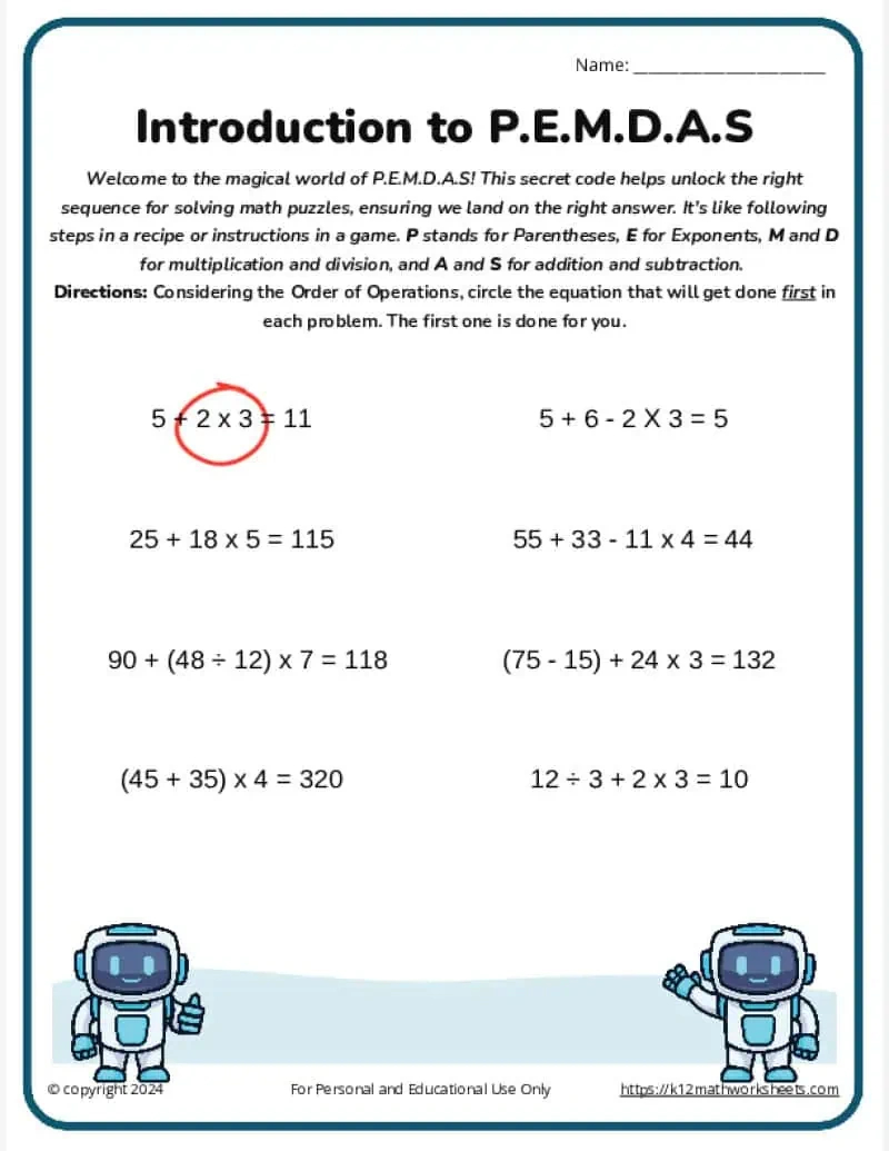 Order Of Operations Worksheets (Pemdas) pertaining to Order Of Operations Free Printable Worksheets With Answers