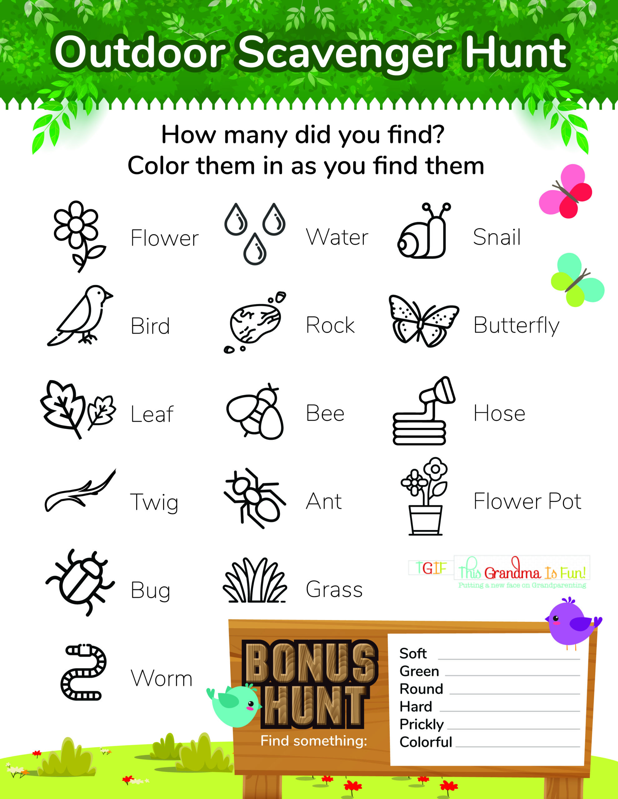 Outdoor Scavenger Hunt Free Printable - Tgif - This Grandma Is Fun regarding Free Printable Scavenger Hunt