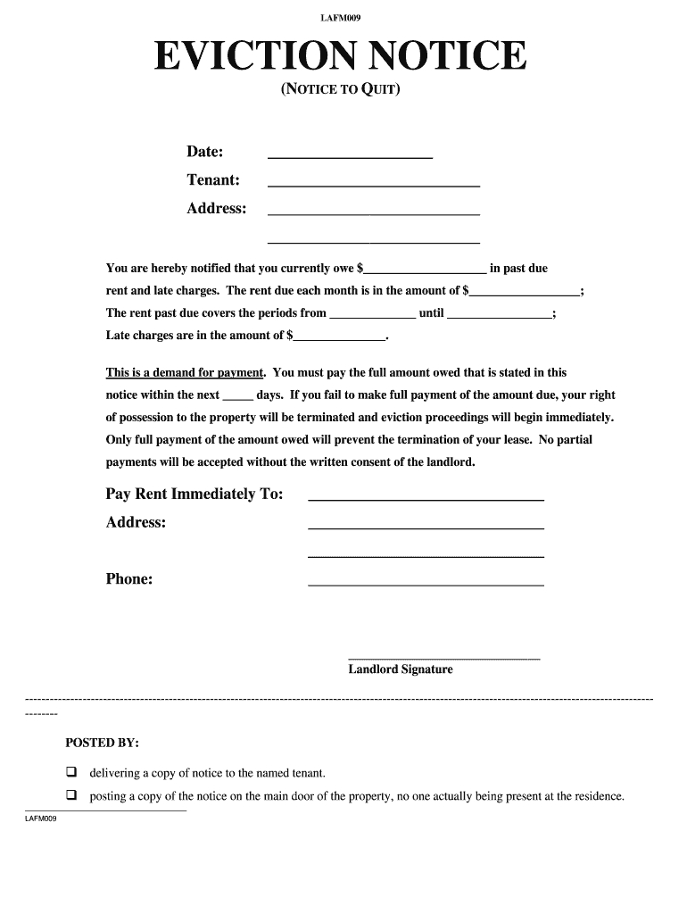 Pa Landlord Association Lafm009 Form - Fill Online, Printable for Free Printable Blank Eviction Notice