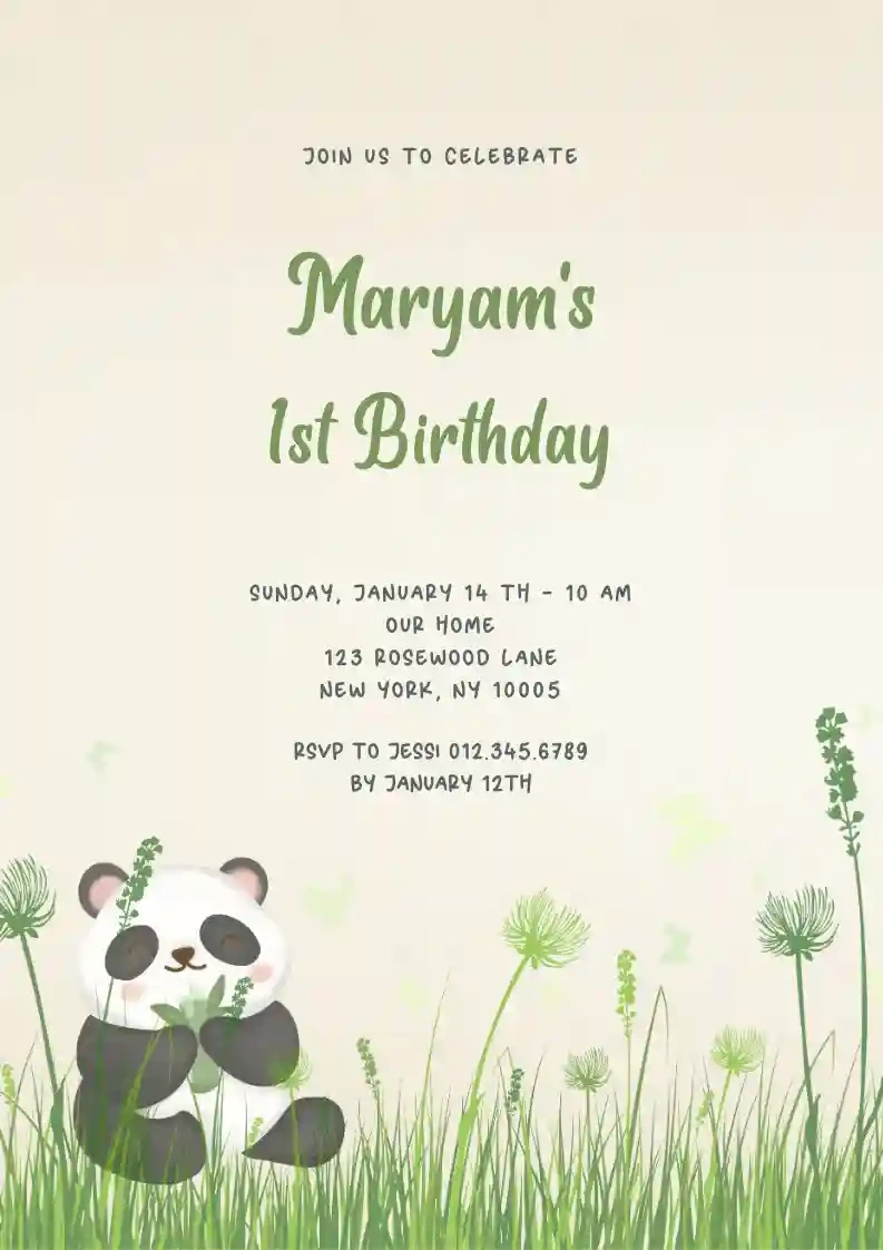 Panda - Free First Birthday Invitation Templates | Invitanku throughout Panda Bear Invitations Free Printable