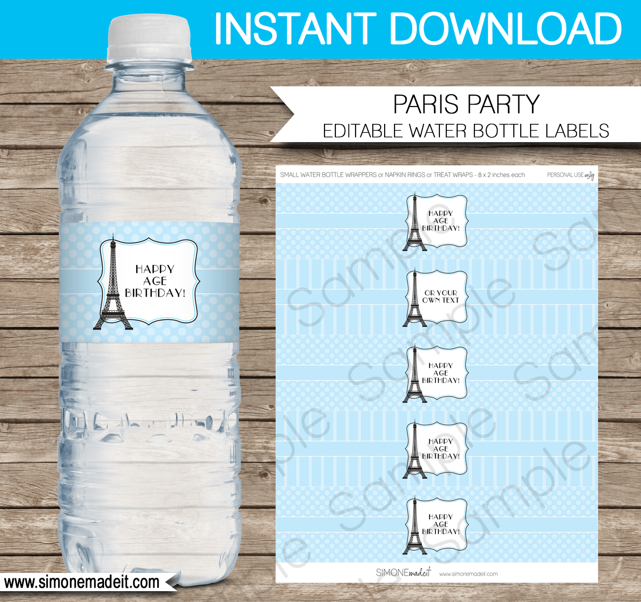 Paris Party Water Bottle Labels Template - Blue - Worksheets Library intended for Free Printable Paris Water Bottle Labels