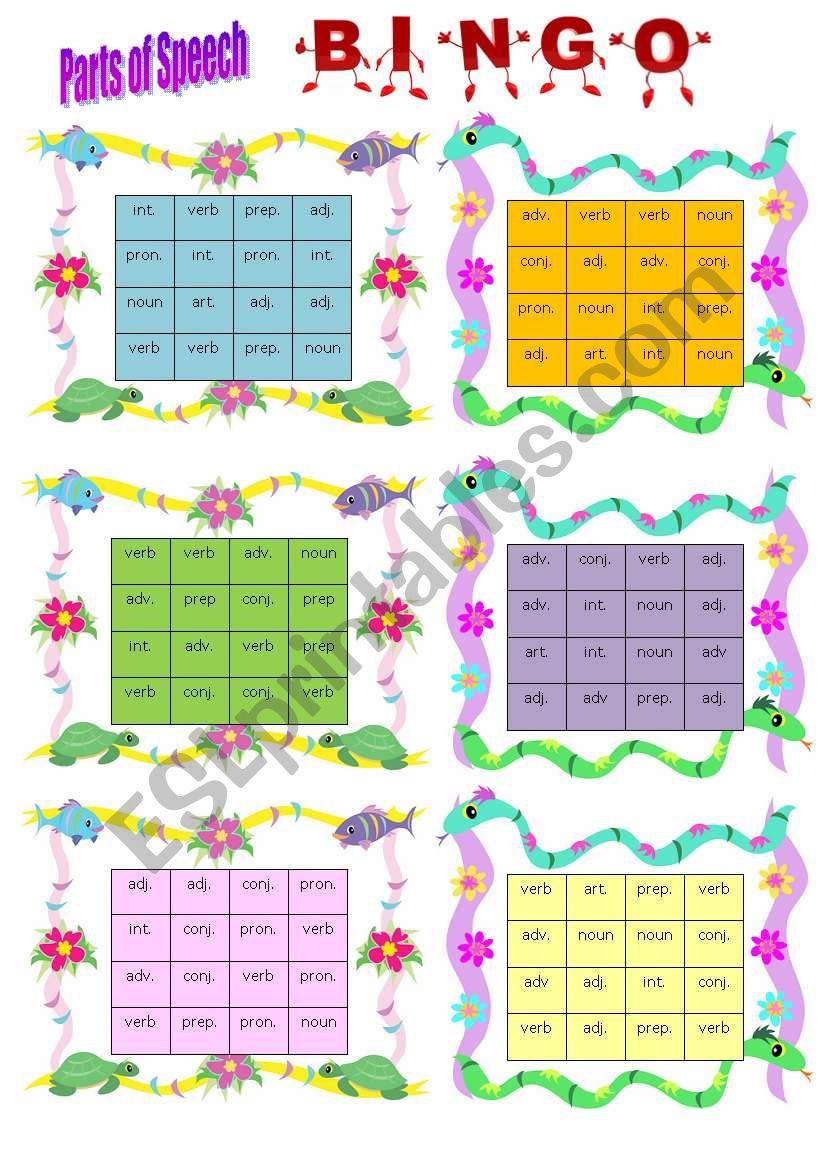 Parts Of Speech Bingo - Esl Worksheetwendyinhk pertaining to Free Printable Parts Of Speech Bingo