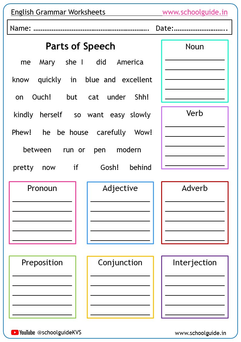 Parts Of Speech Worksheets inside Free Printable Parts Of Speech Worksheets