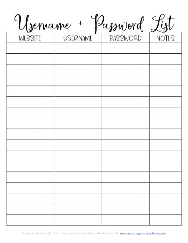 Password Keeper Printable – Morning Motivated Mom for Free Printable Password Keeper