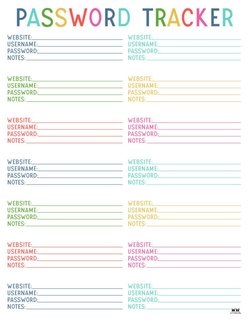 Password Logs &amp;amp; Trackers - 25 Free Printables | Printabulls inside Free Printable Password List
