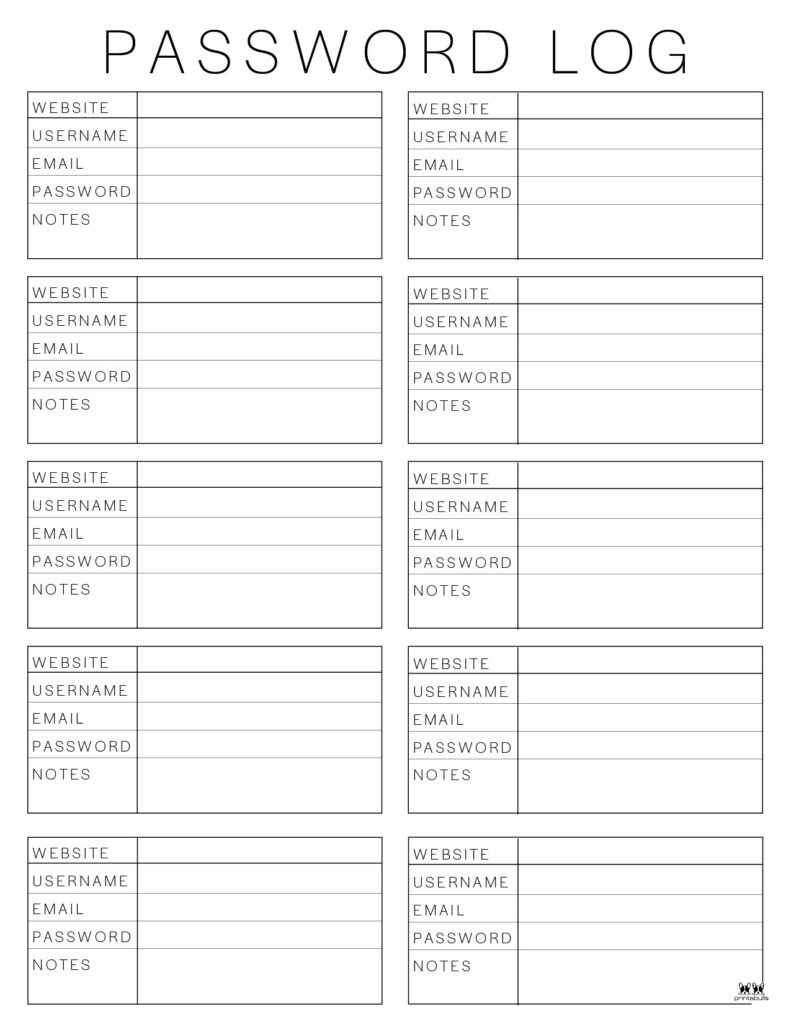 Password Logs &amp;amp; Trackers - 25 Free Printables | Printabulls intended for Free Printable Password Log