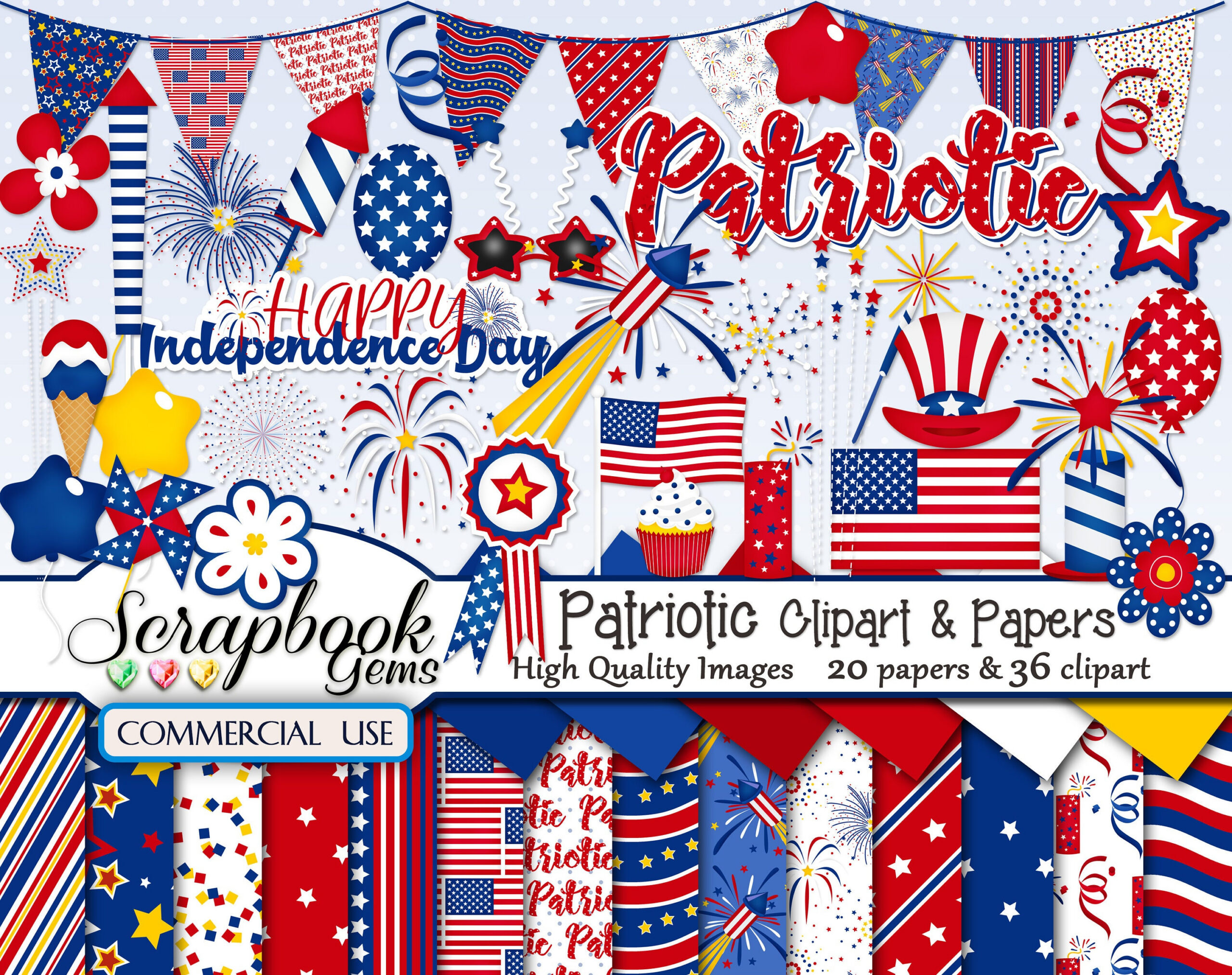 Patriotic Clipart & Papers Kit, 36 Png Clipart Dateien, 20 Jpeg inside Free Printable Patriotic Scrapbook Paper