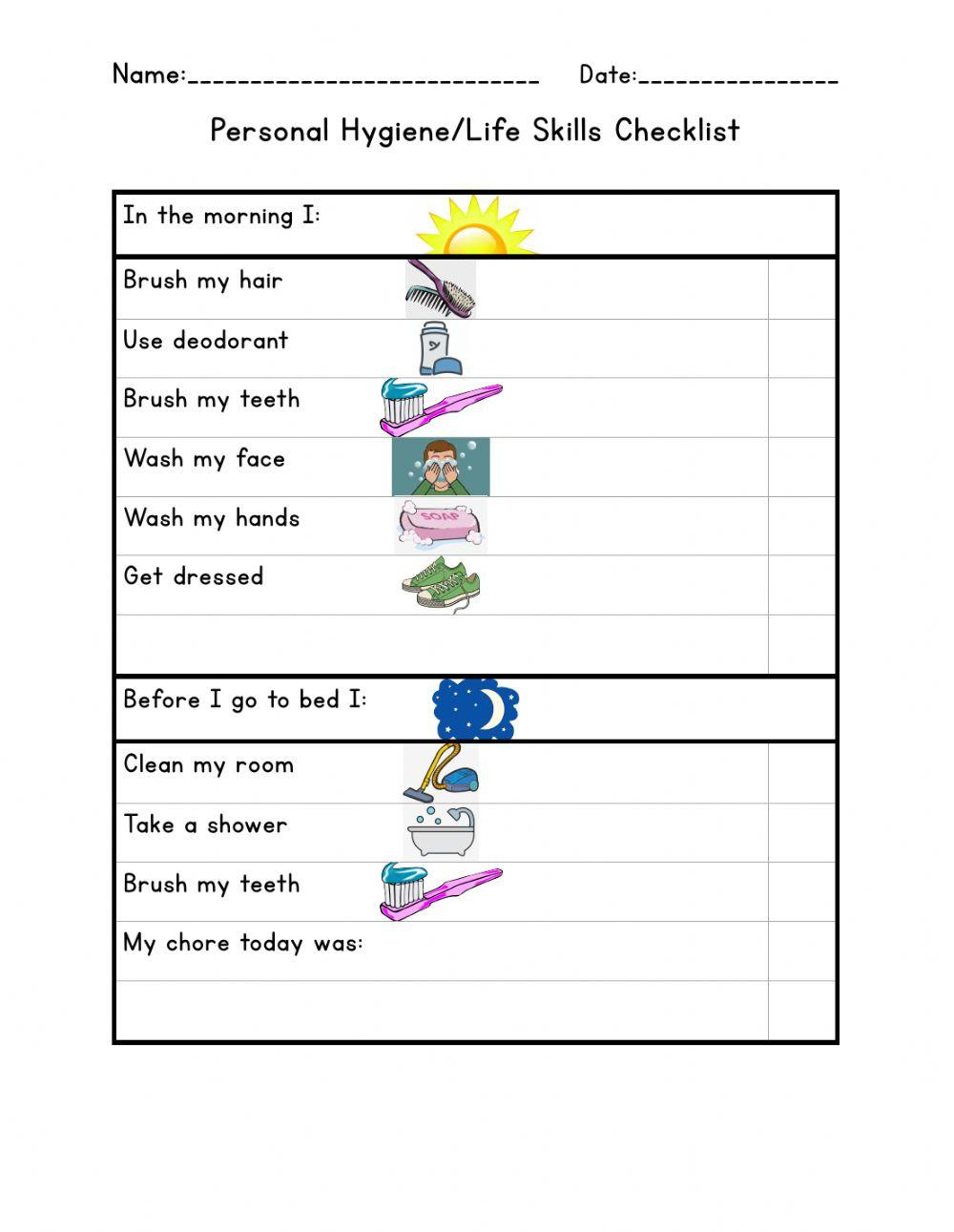 Personal Hygiene-Life Skills Checklist Worksheet | Live Worksheets within Free Printable Personal Hygiene Worksheets