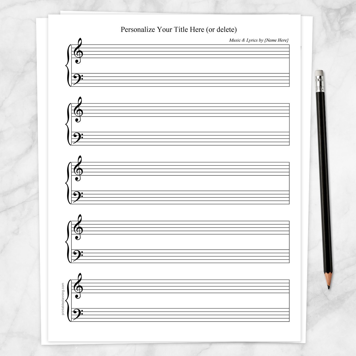 Personalized Blank Piano And Vocals Sheet Music - Printable for Free Printable Music Sheets Pdf