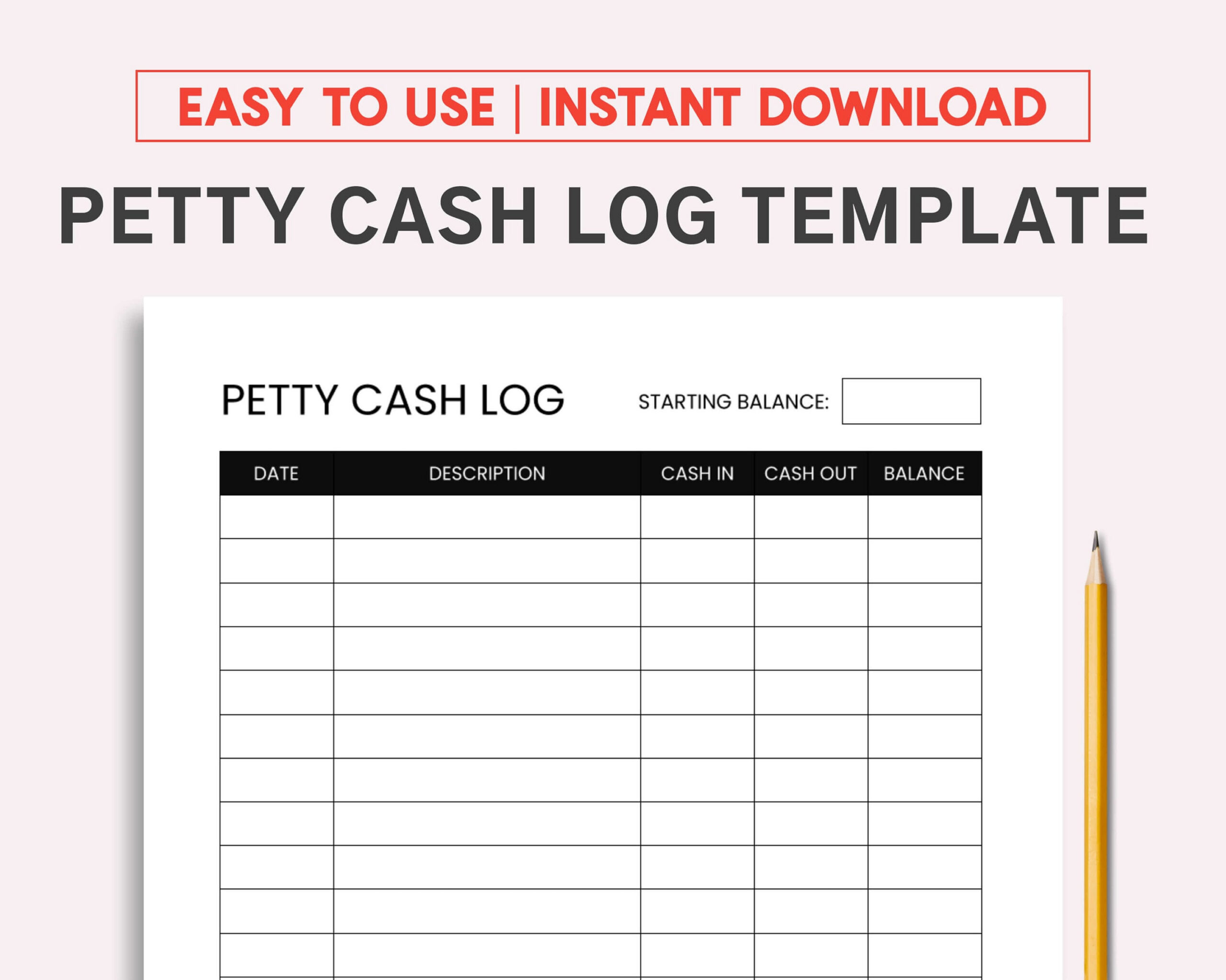 Petty Cash Log. Printable And Fillable Pdf Template. - Etsy Uk with regard to Free Printable Petty Cash Template