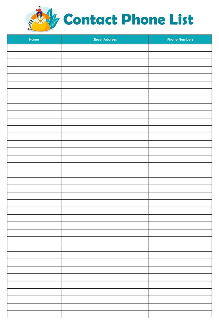 Phone Contact List Template - 10 Free Pdf Printables | Printablee pertaining to Free Printable Phone List Template