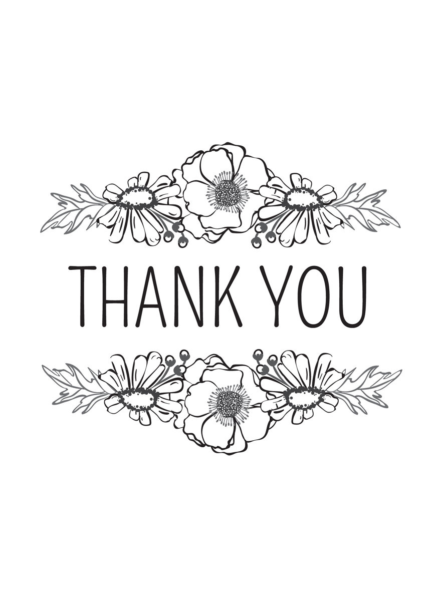 Photo Card Template: Thank You - Flowers - Black On White Template in Free Printable Thank You Cards Black And White