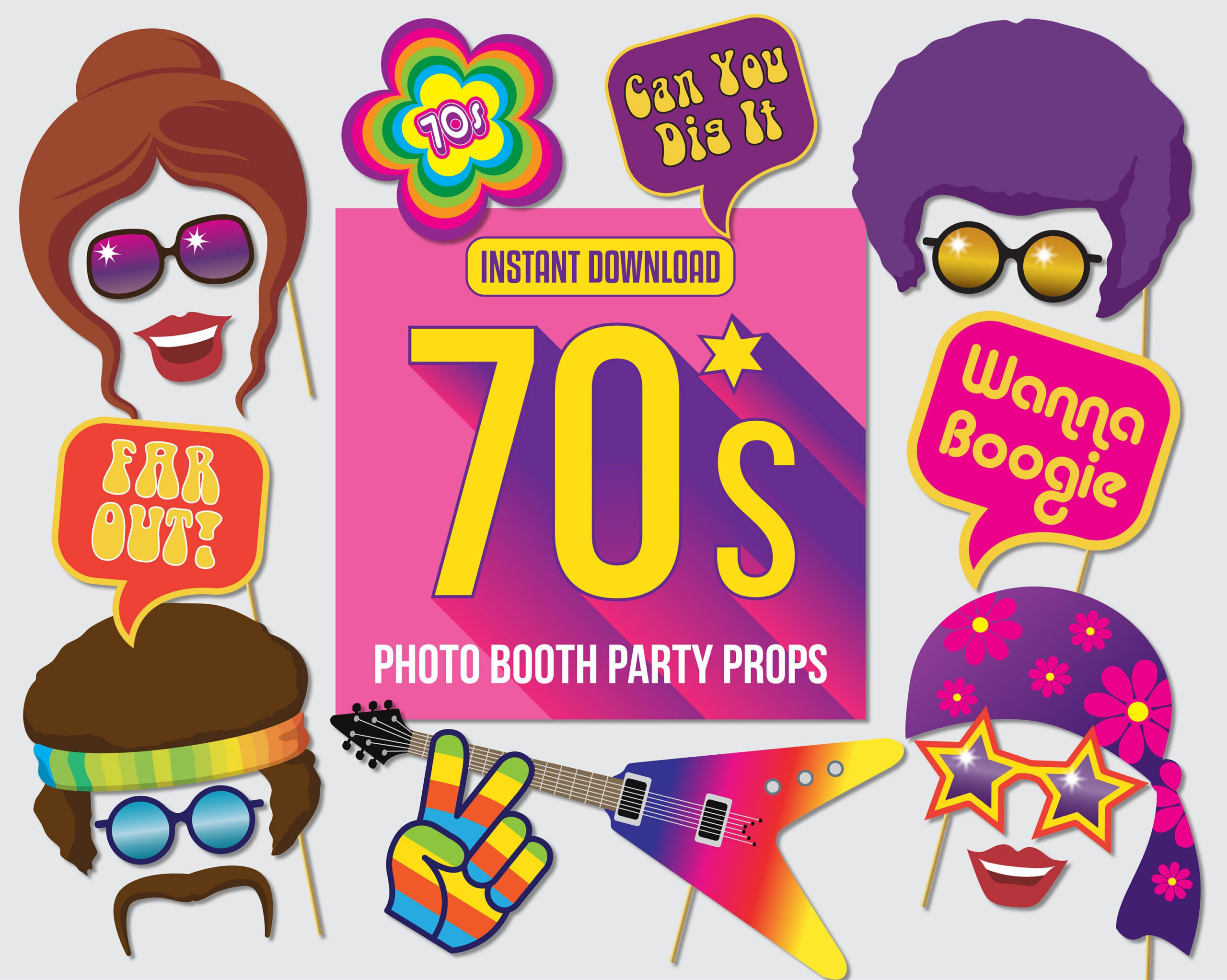 Photo Props - Printable Party Props - 1970S Photo Booth Party with Free Printable 70&amp;#039;S Photo Booth Props