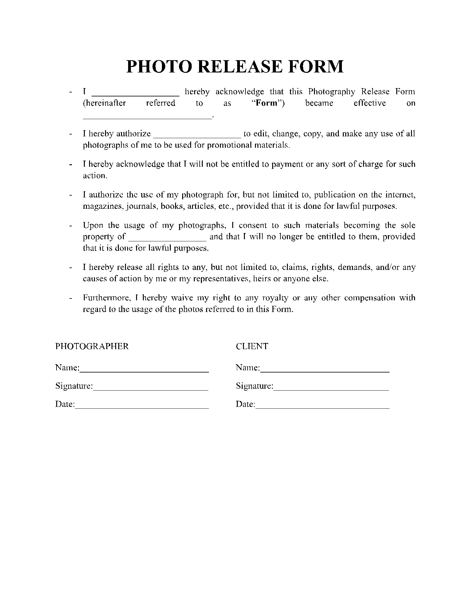 Photo Release Form In 2021 (Free Download) - Cocosign throughout Free Printable Photo Release Form