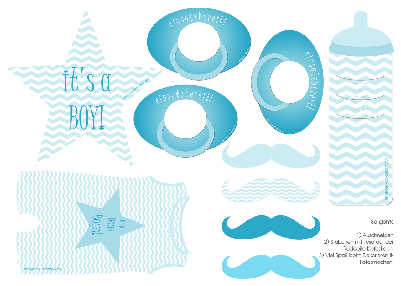 Photobooth Utensilen Babyparty Boy (Pdf Download) throughout Free Printable Boy Baby Shower Photo Booth Props