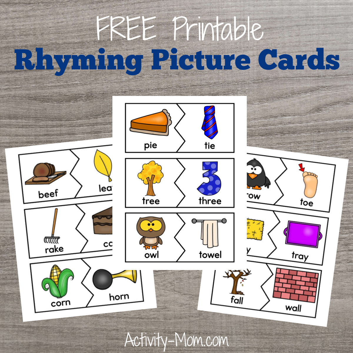 Picture Rhyming Cards (Free Printable) - The Activity Mom regarding Free Printable Rhyming Words Flash Cards