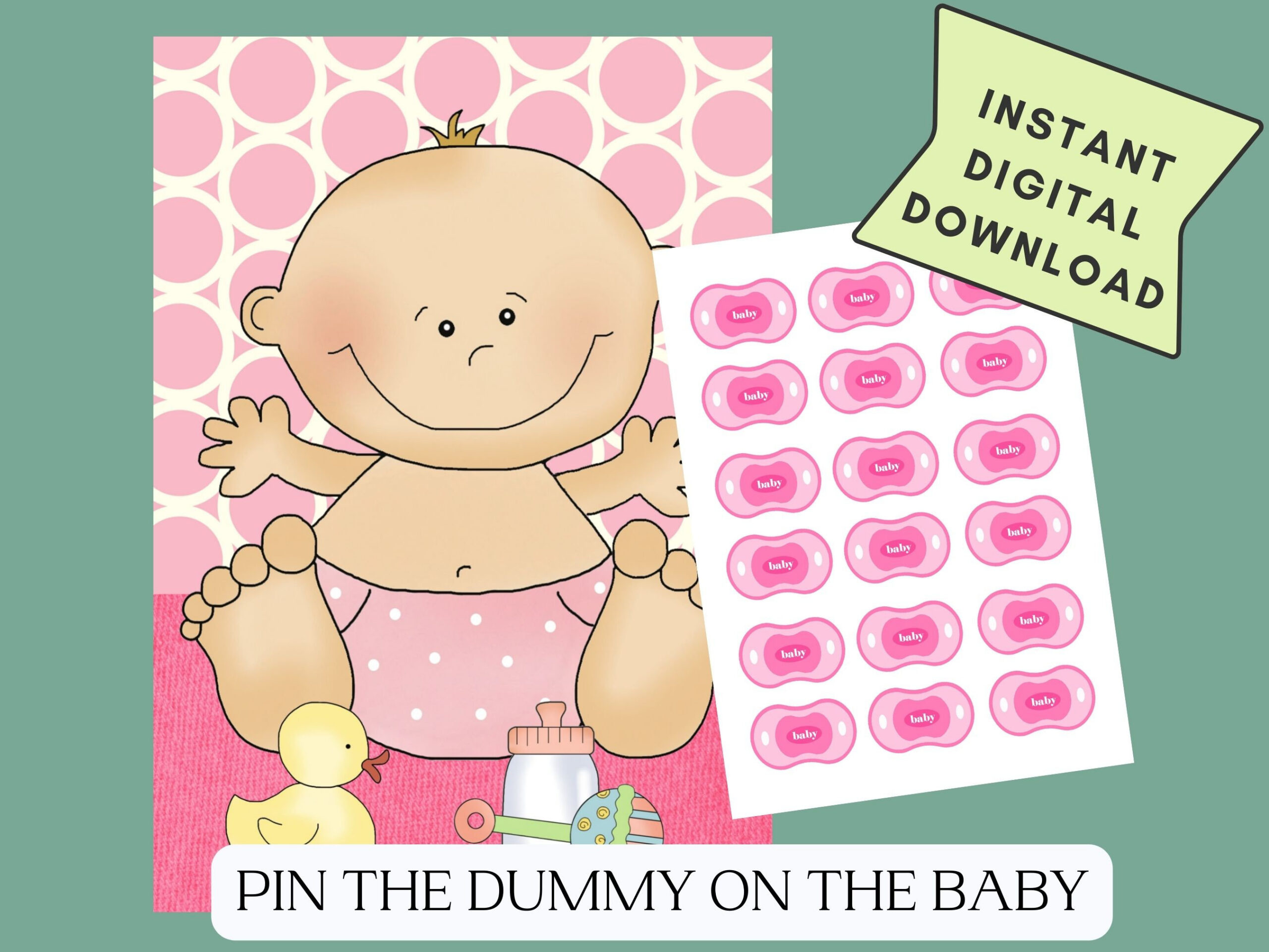 Pin The Pacifier On Baby Game: Baby Shower Activity (Digital regarding Pin The Dummy On The Baby Free Printable