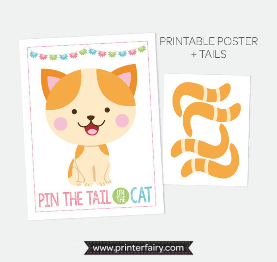 Pin The Tail On The Kitty, Pin The Tail Game, Printable Poster for Free Printable Pin The Tail On The Cat