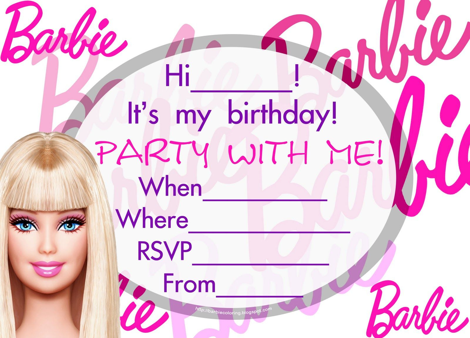 Pink Barbie Party Invitations To Print For Free within Free Printable Barbie Birthday Party Invitations
