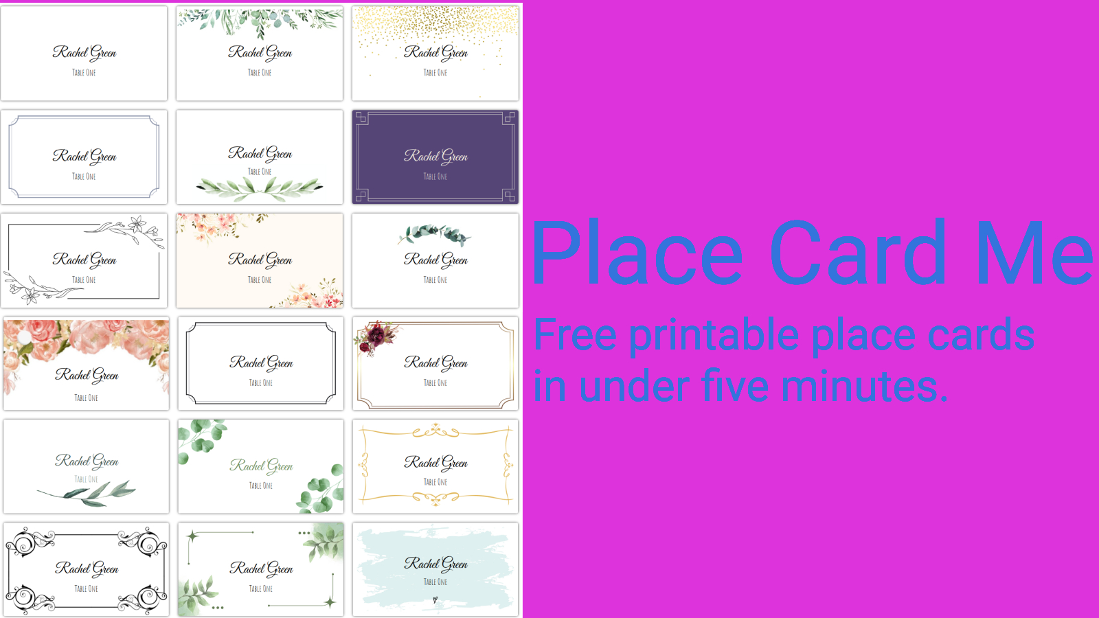 Place Card Me | Printable Place Cards In Under Five Minutes. with Free Printable Place Cards