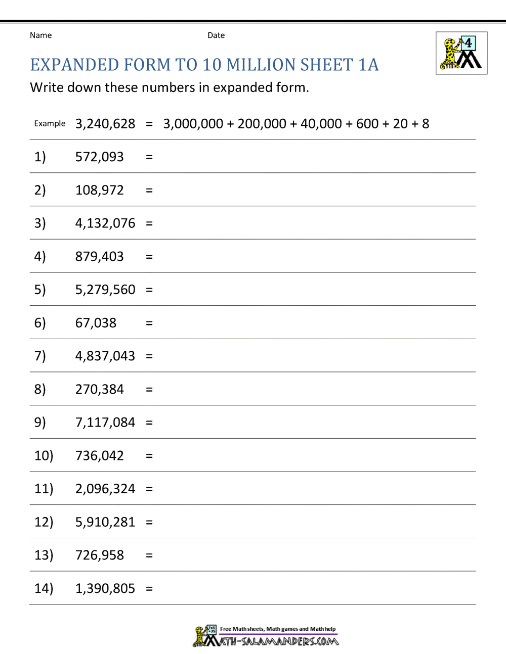 Place Value Worksheet - Up To 10 Million pertaining to Free Printable Expanded Notation Worksheets
