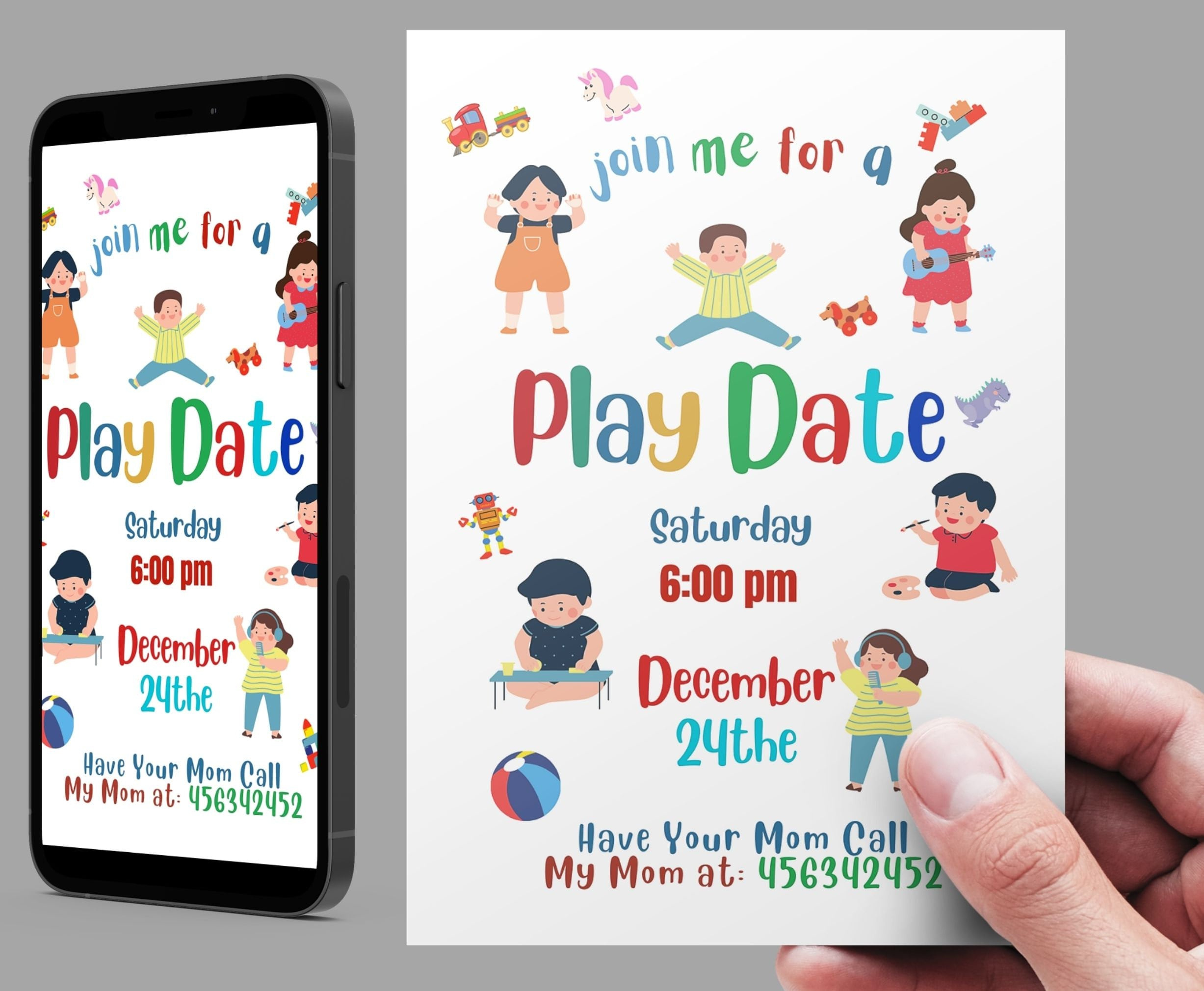 Playdate Invitation Template Editable Printable Playdate Card in Play Date Invitations Free Printable