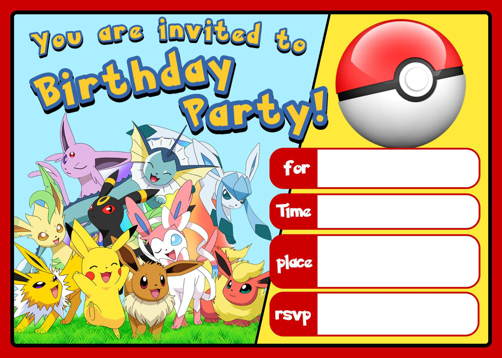Pokemon Invitations Birthday Party Invites - A5 - Free Next Day inside Free Printable Pokemon Birthday Invitations