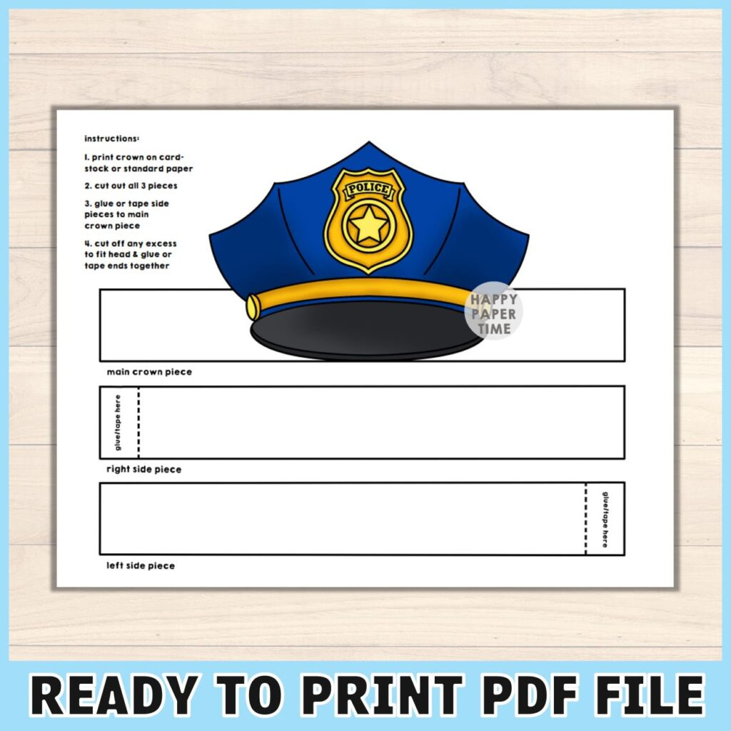 Police Cap Paper Crown (Colored) – Happy Paper Time in Free Printable Police Hat