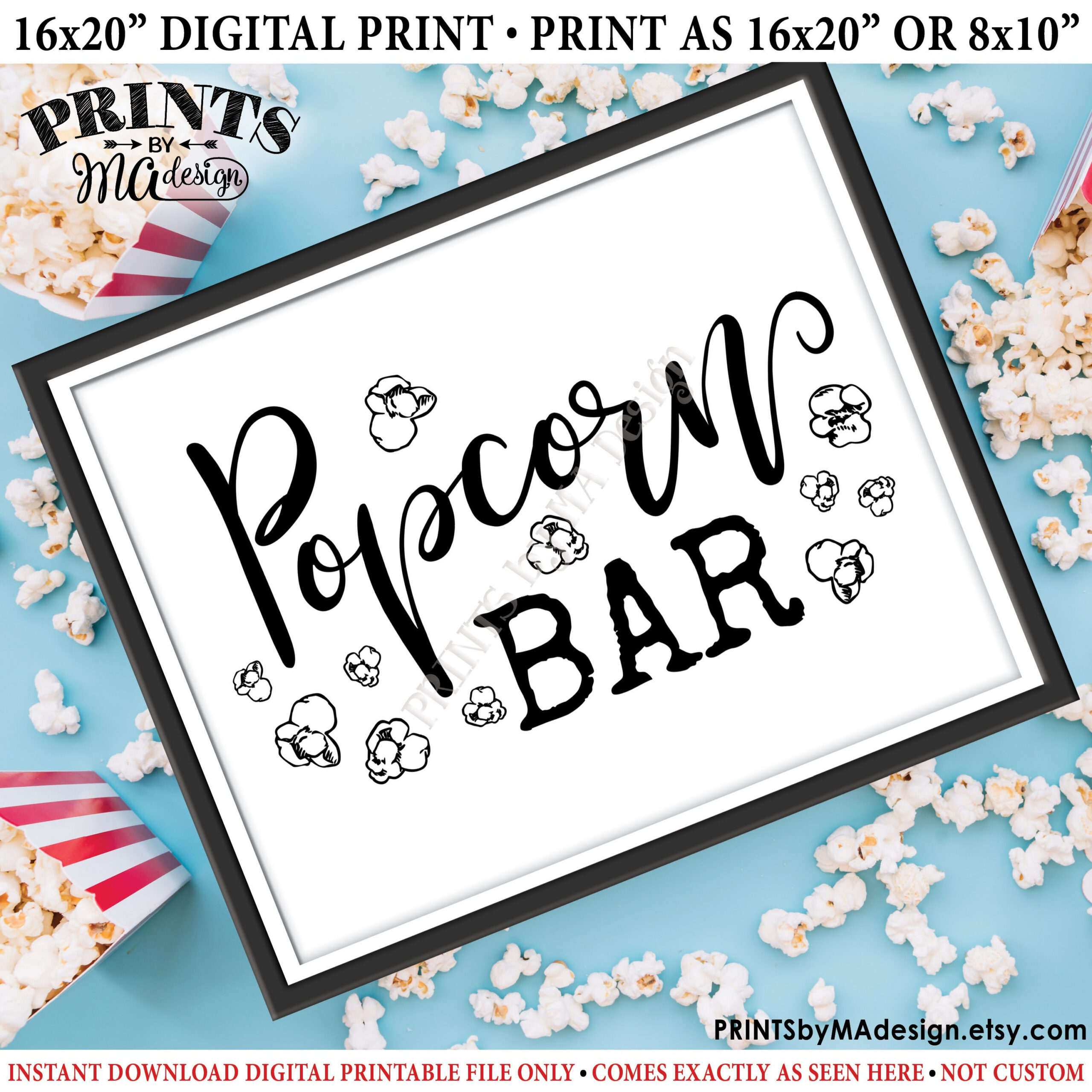 Popcorn Bar Sign, Printable 8X10/16X20” Sign, Instant Download pertaining to Popcorn Bar Sign Printable Free