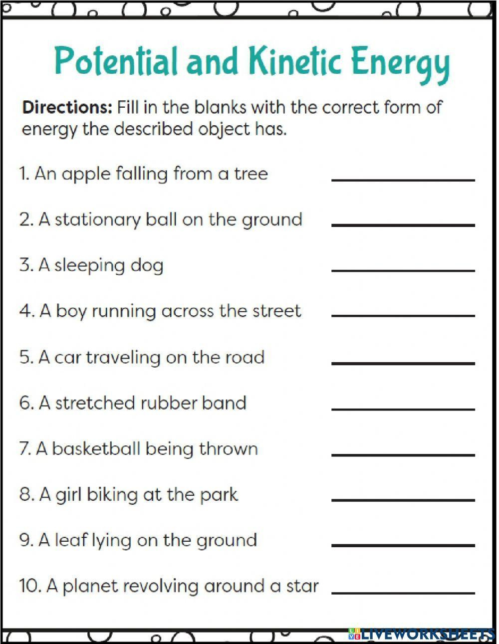 Potential And Kinetic Energy Exercise | Live Worksheets regarding Free Printable Worksheets On Potential And Kinetic Energy