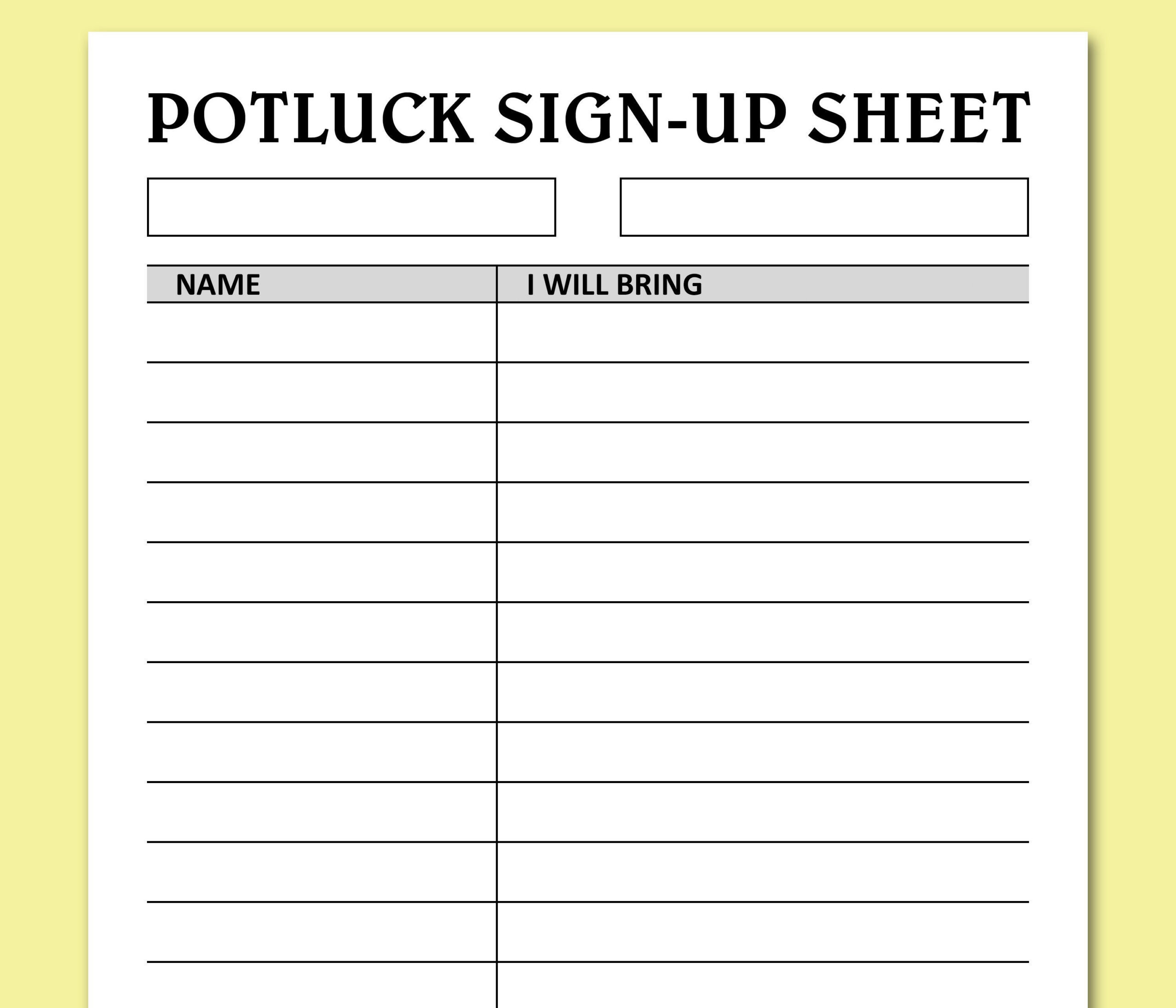 Potluck Sign Up Sheet, Feiertage Events Potluck Brunch Dinner throughout Free Printable Sign Up Sheets For Potlucks