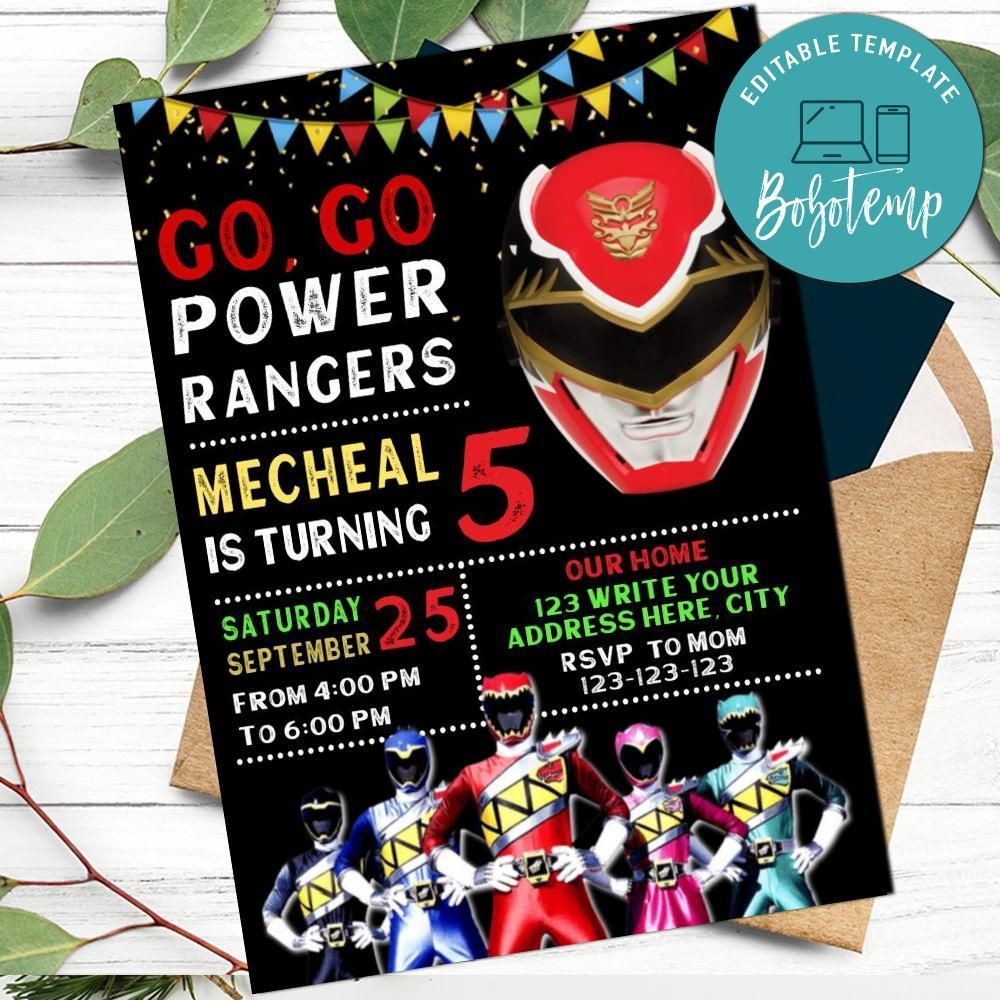 Power Rangers Invitation Customizable Template Instant Download for Free Printable Power Ranger Birthday Invitations