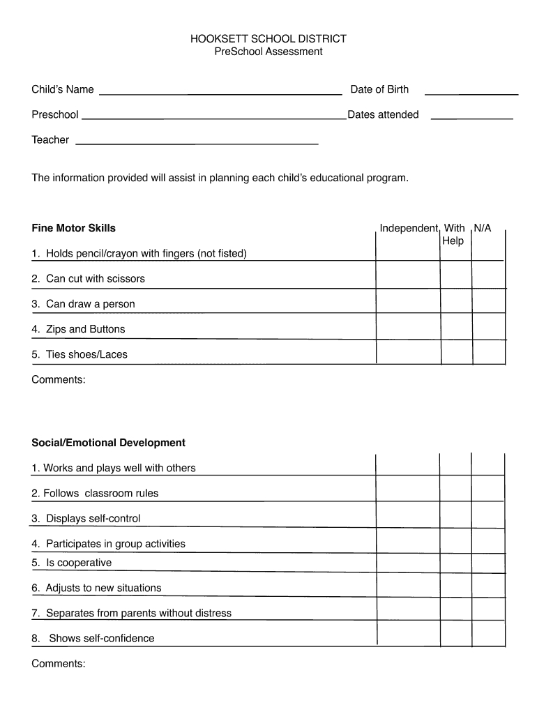 Preschool Assessment Checklist: Fill Out &amp;amp;Amp; Sign Online in Preschool Assessment Forms Free Printable
