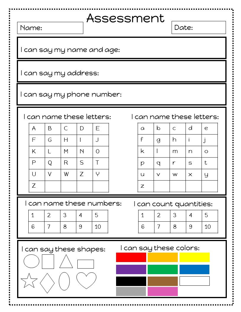Preschool Assessment Forms Free Printable - Free Printable 9Ba pertaining to Free Printable Pre K Assessment Forms
