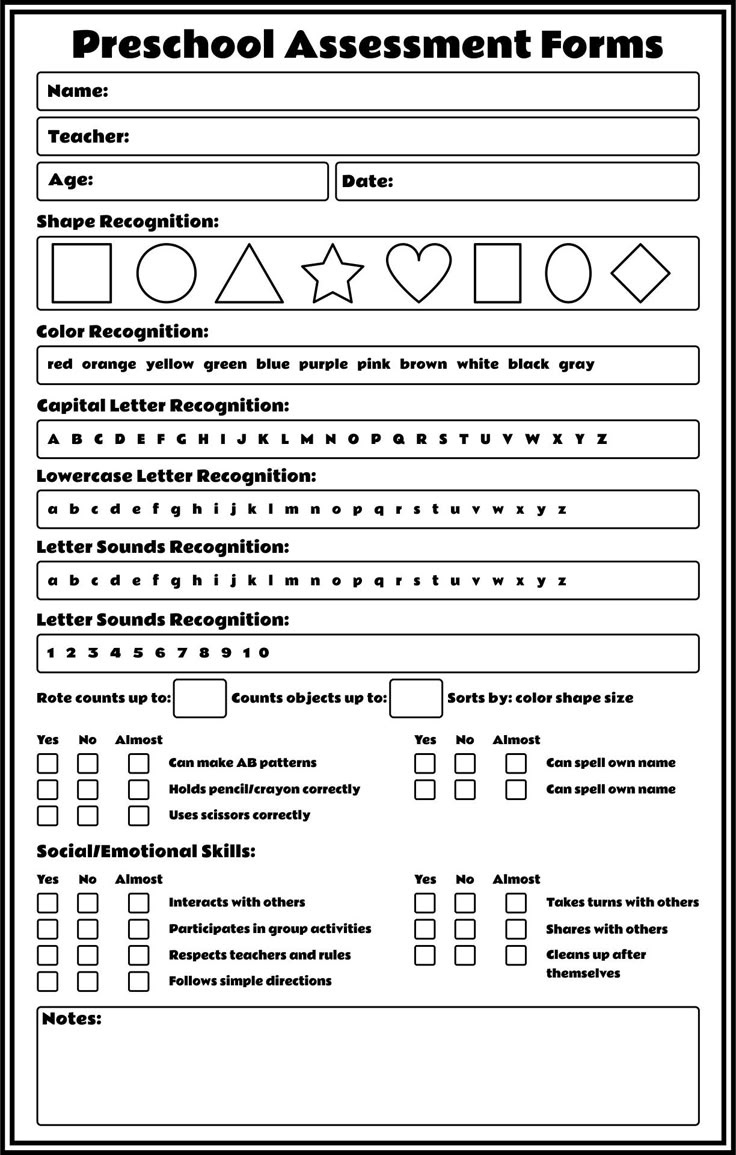 Preschool Assessment Skills - 10 Free Pdf Printables | Printablee intended for Preschool Assessment Forms Free Printable
