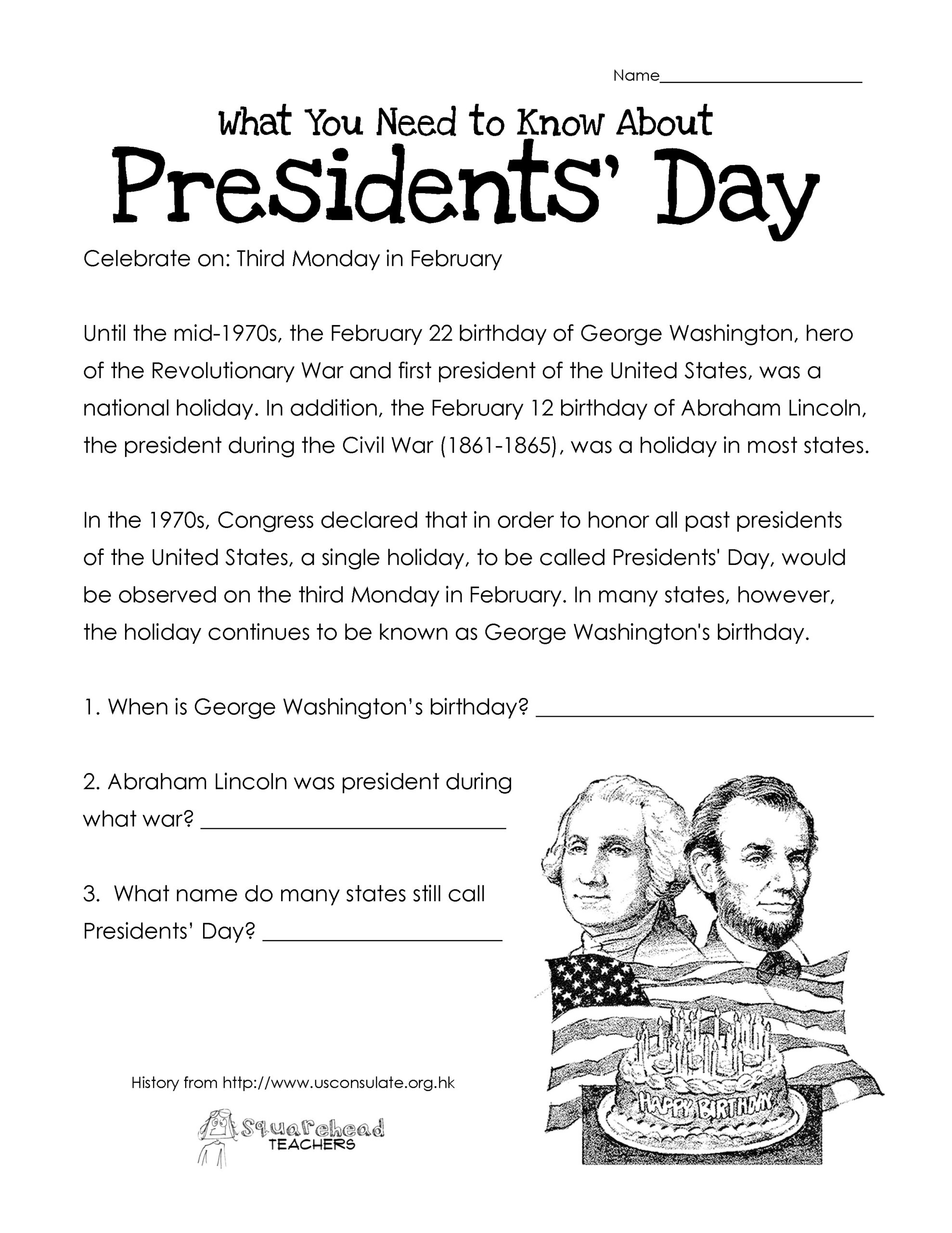 Presidents&amp;#039; Day (Free Worksheet) Updated | Squarehead Teachers within Free Printable Presidents Day Worksheets