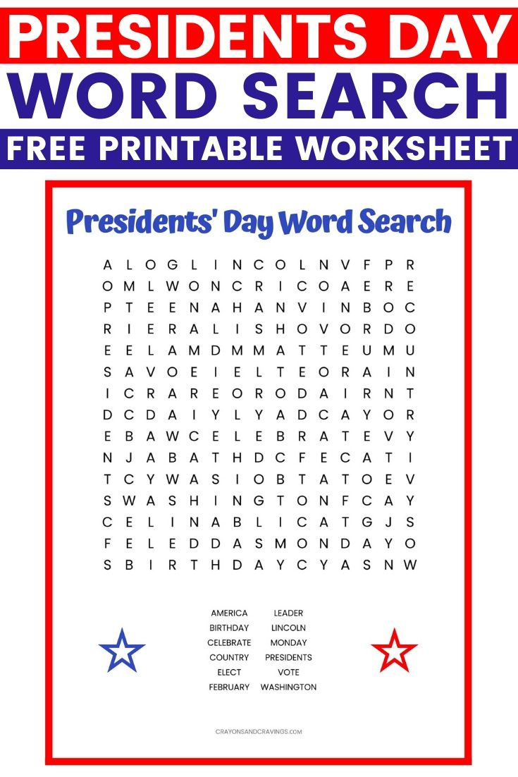 Presidents&amp;#039; Day Word Search Free Printable Worksheet intended for Free Printable Presidents Day Worksheets
